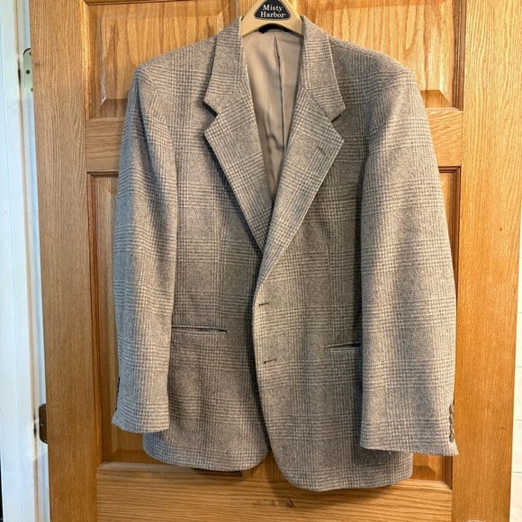 Farah Tweed Blazer Sport Jacket Coat Mens 42R Gray Window Pane Wool Blend - Picture 1 of 8